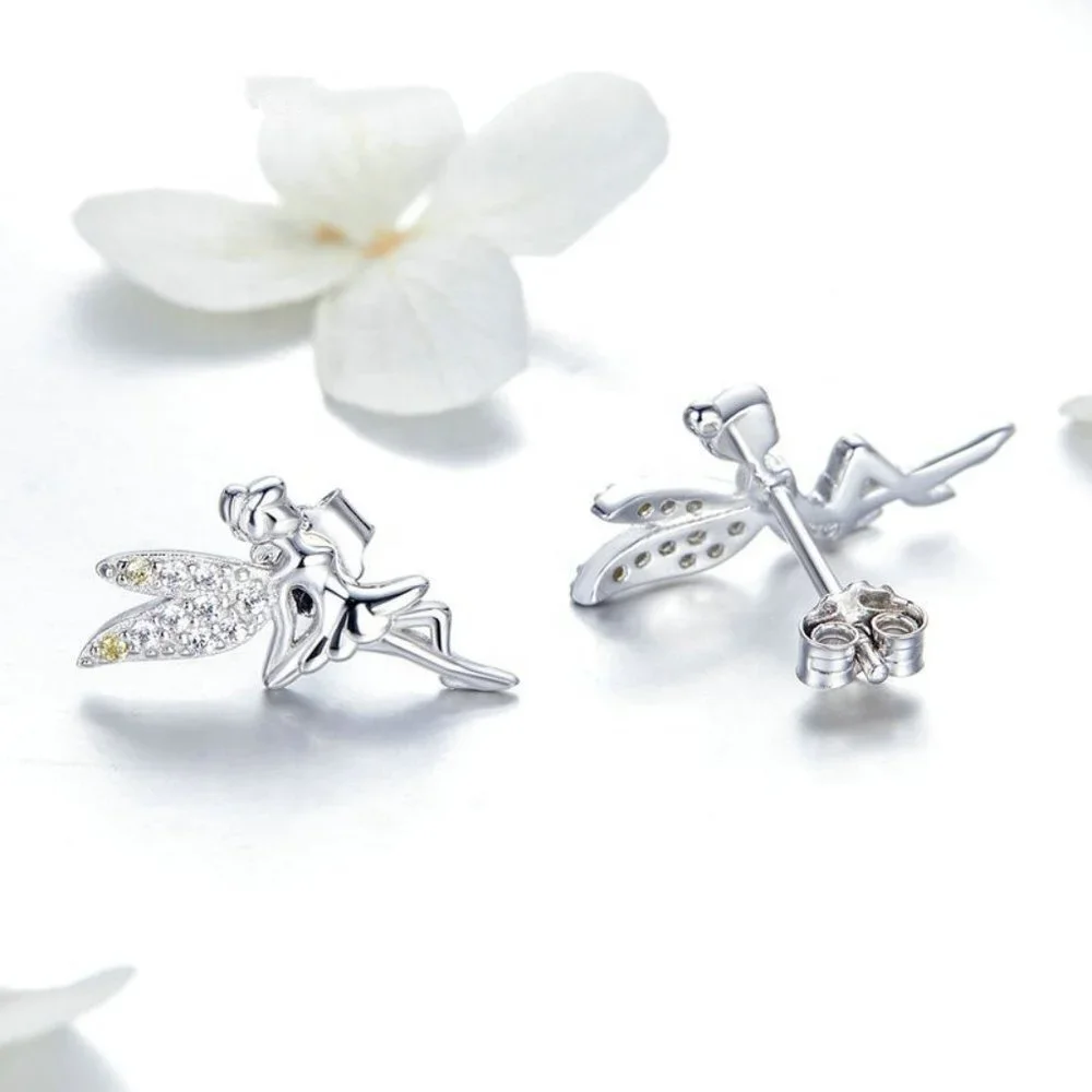 💝Dainty White CZ Sweet Wing Fairies Stud Earrings for Women, GPMB1441